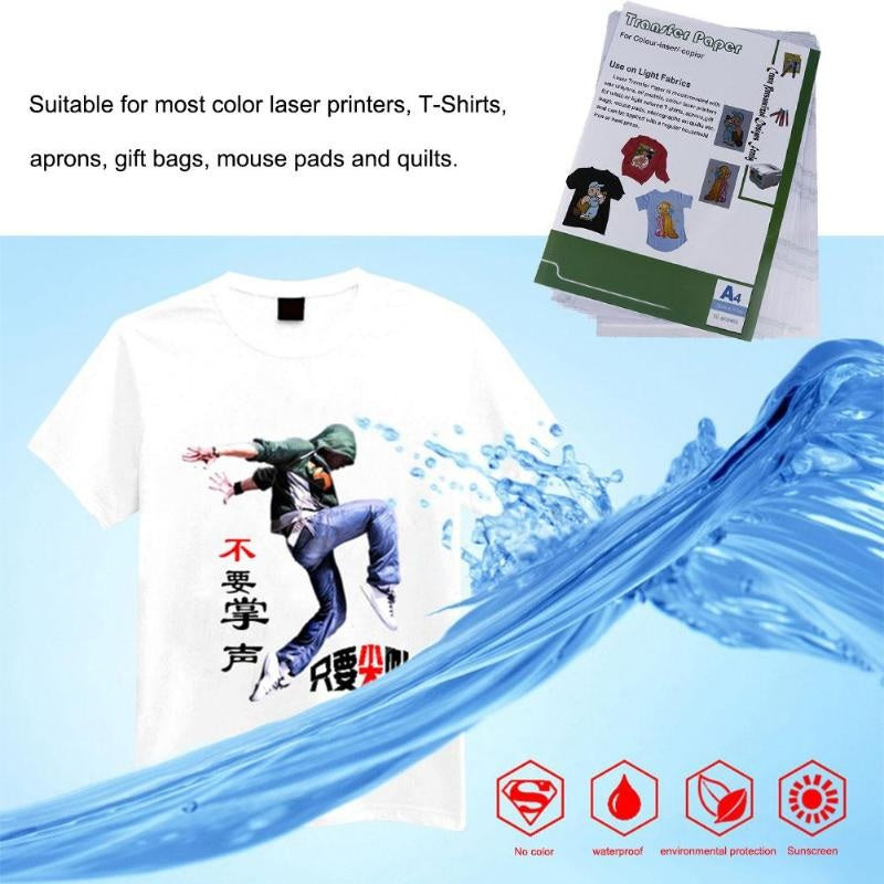 10pcs Laser Heat Transfer Paper (30x21.5 cm) – PU Material for Vibrant Fabric Printing