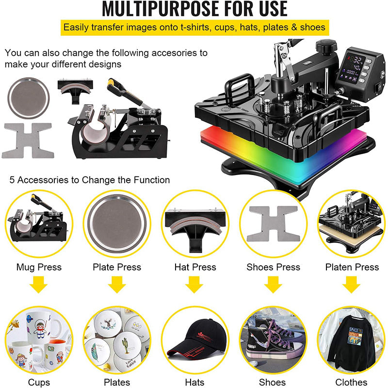Heat Press 12x15 Inch 6 in 1 Heat Press Machine – Multi-functional and Versatile for All Your Printing Needs