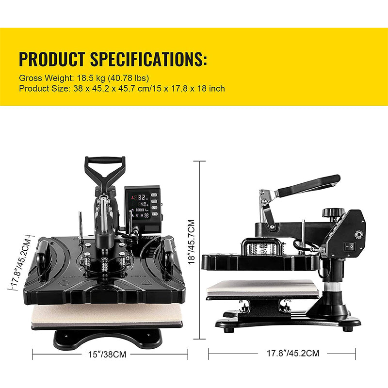 Heat Press 12x15 Inch 6 in 1 Heat Press Machine – Multi-functional and Versatile for All Your Printing Needs