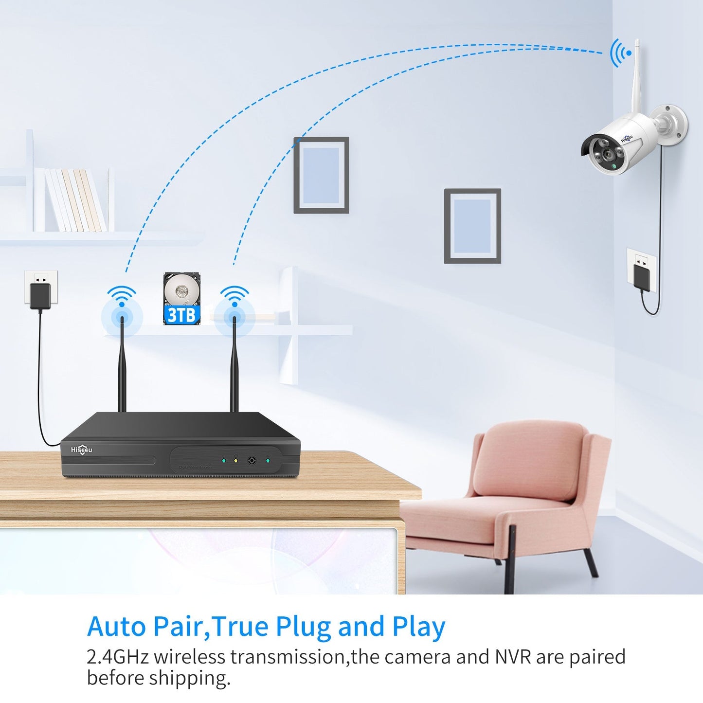 Hiseeu 2K Wireless Security Camera System Outdoor/Indoor 8 CH NVR Kit - 8Pcs 3MP WiFi Surveillance Camera for Home, Night Vision, Waterproof Bullet Camera, Motion Detection