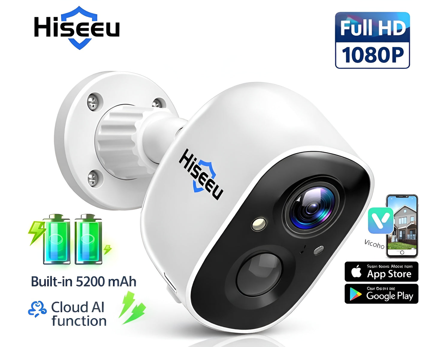 Wireless Security Camera Hiseeu 1080P - IP65 Outdoor WiFi Camera