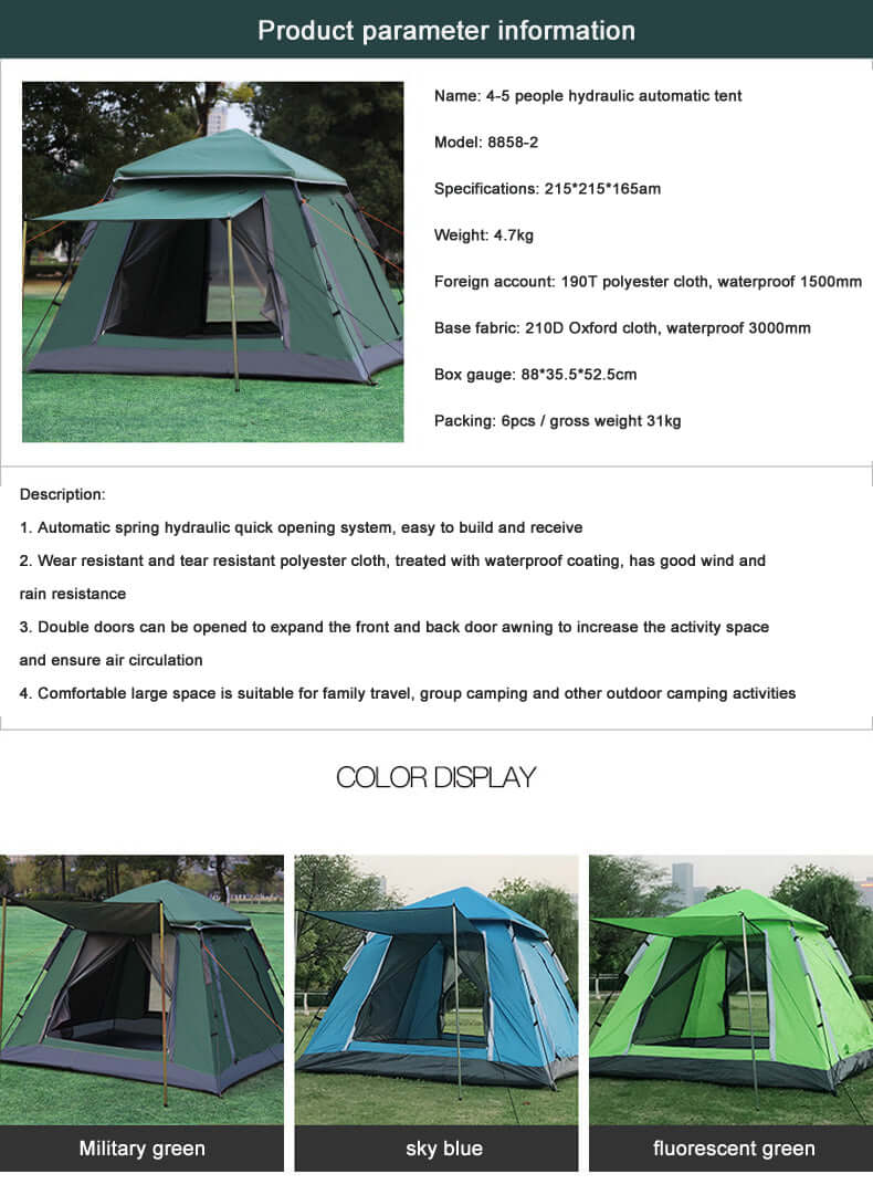 Outdoor Pop-Up Camping Tent – Automatic Waterproof Family Tent for 3-4 People