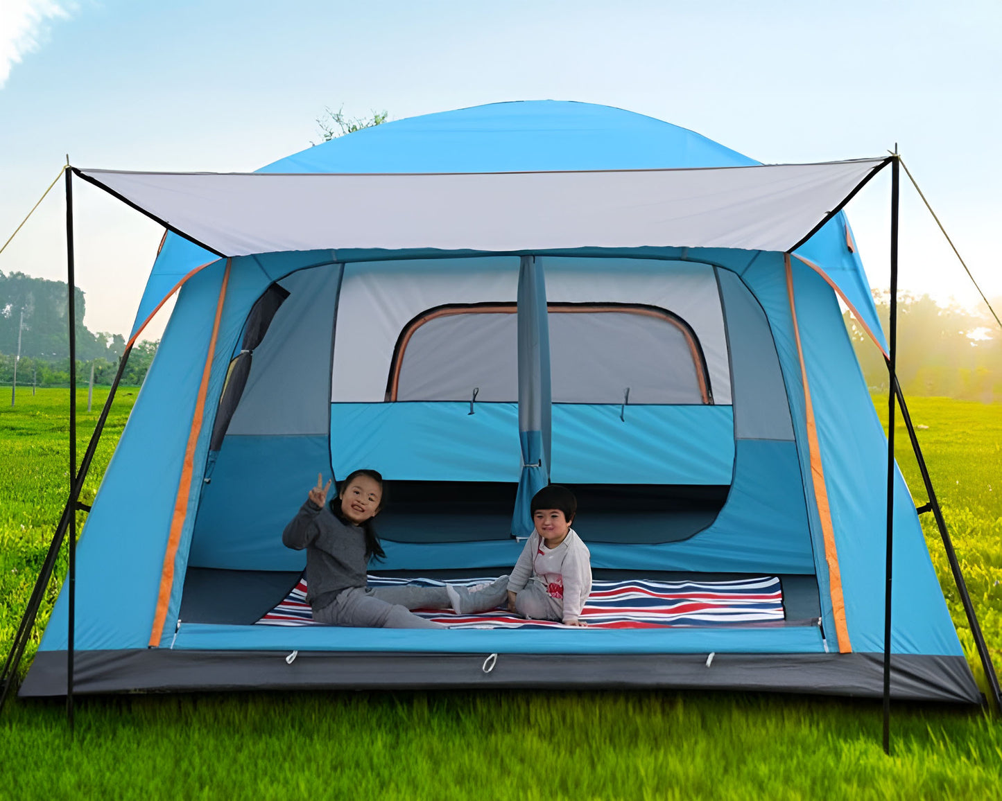 Camping Tent for 10 People - Large Outdoor Camping Tent with Sun Shade