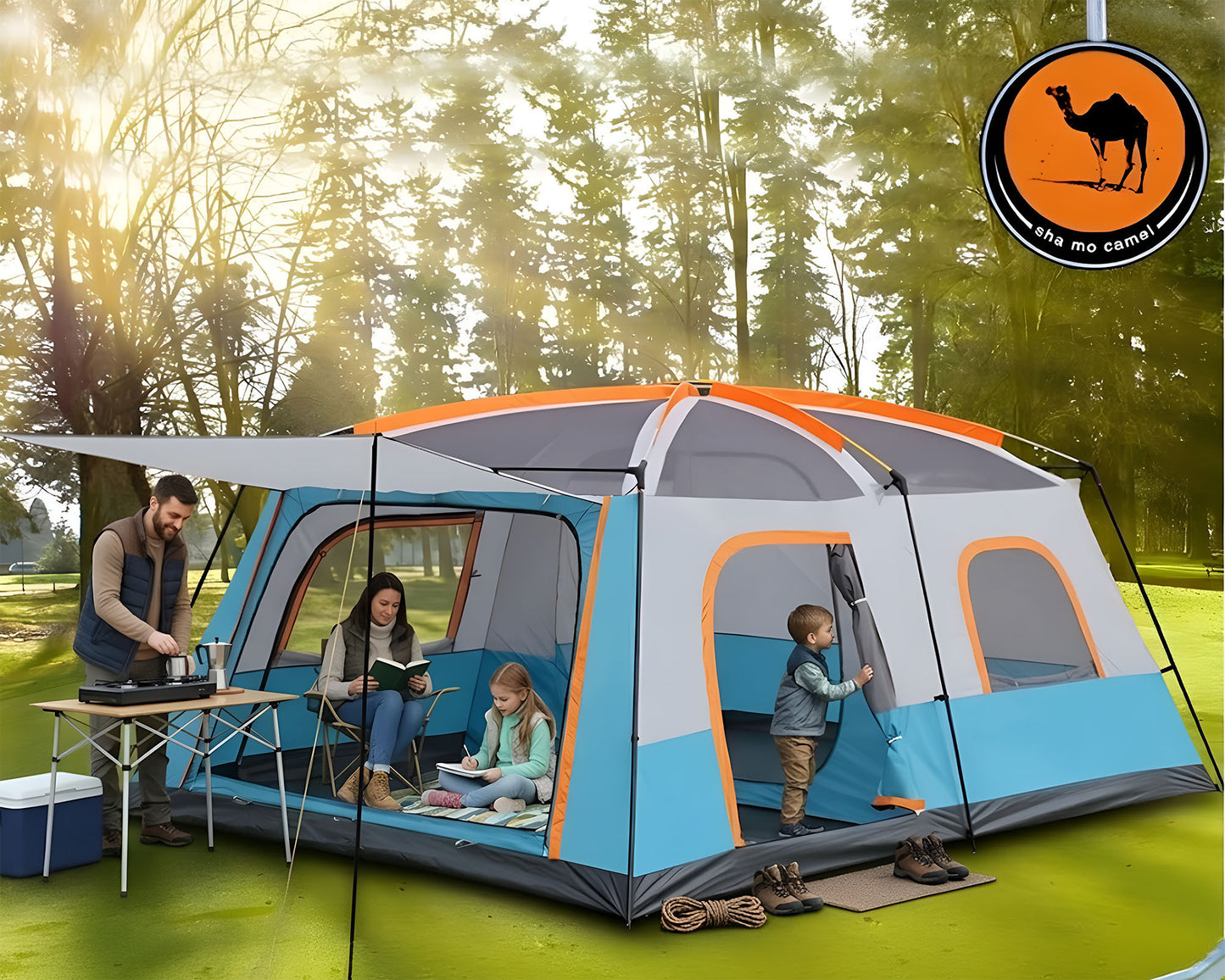 Camping Tent for 10 People - Large Outdoor Camping Tent with Sun Shade