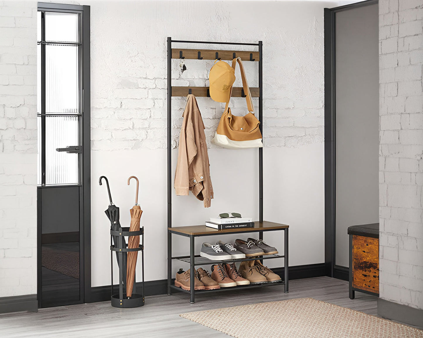 Wooden Coat Rack with Shelves Hooks by VASAGLE