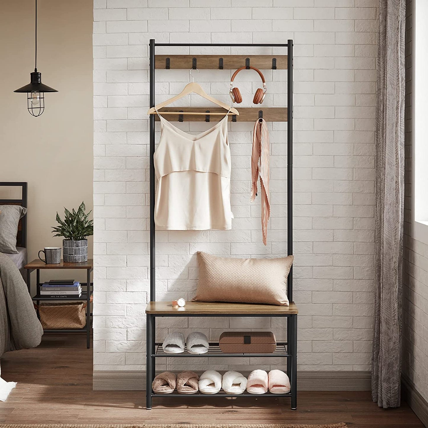 Wooden Coat Rack with Shelves Hooks by VASAGLE