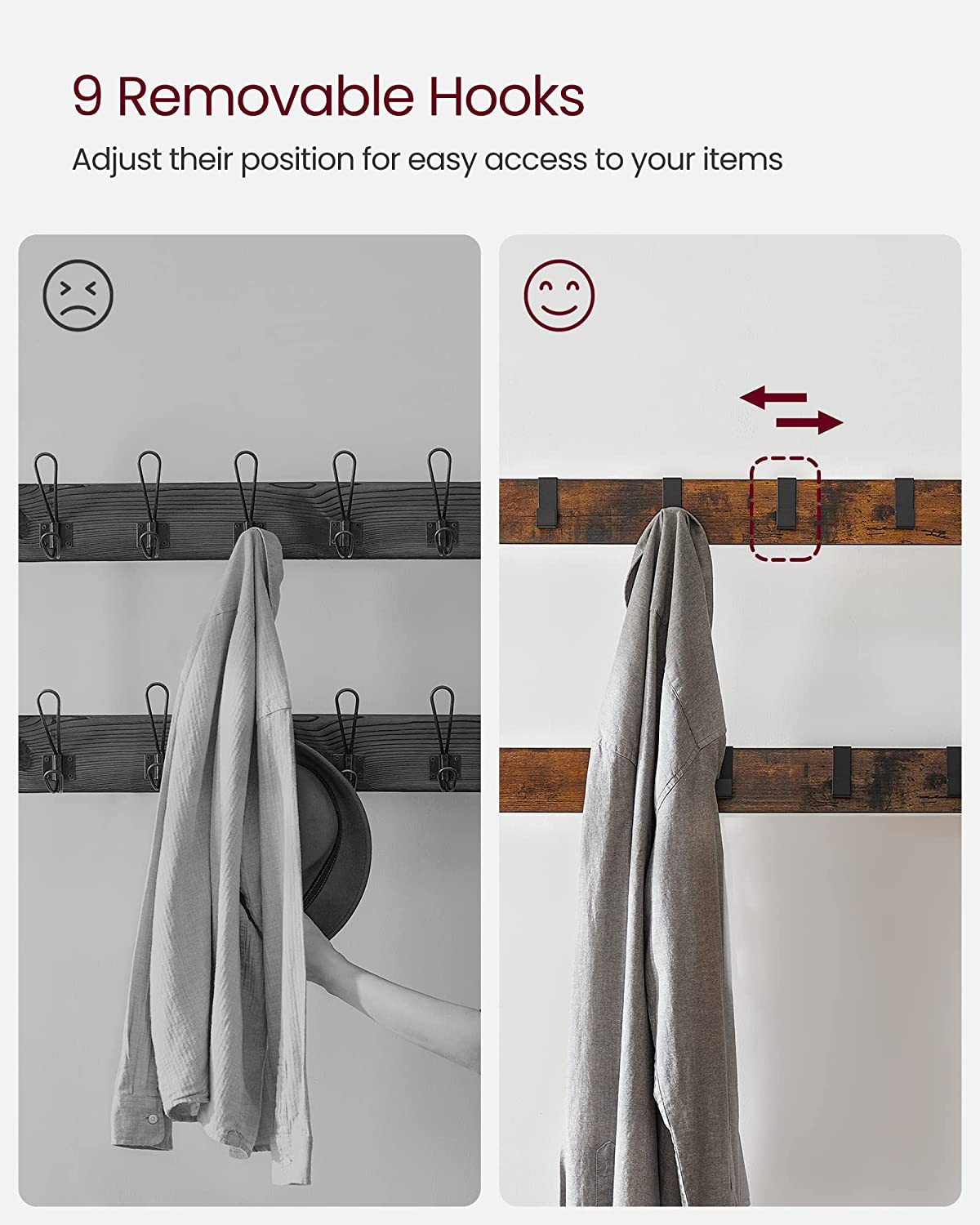 Wooden Coat Rack with Shelves Hooks by VASAGLE