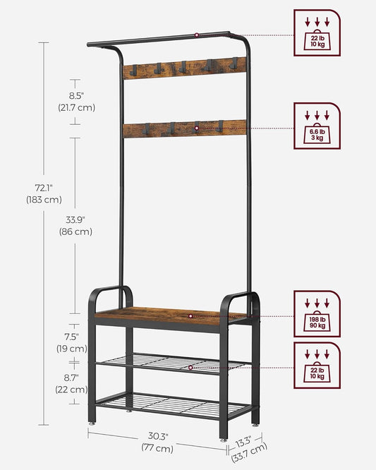 Vasagle Coat Rack Stand with Shoe Storage Bench