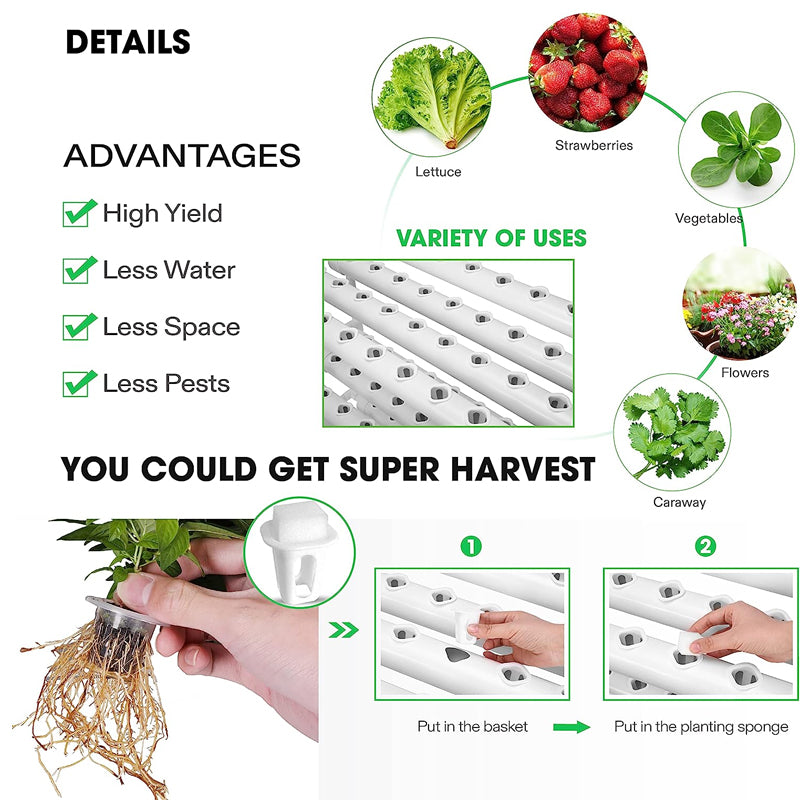 Pipe Type Hydroponic System – 3 Layers 108 Holes Soilless Culture Hydroponic Equipment for Leaf Vegetables