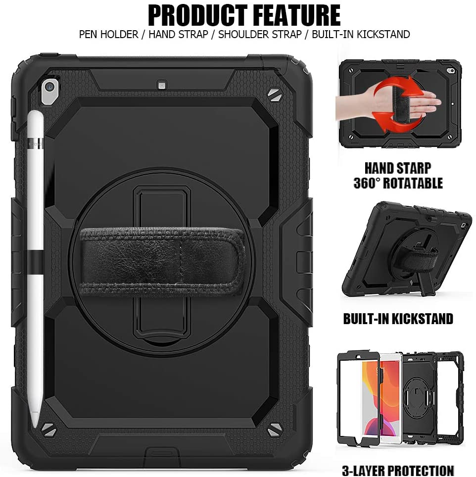 iPad 8 10.2 (2020) Case, iPad 8th Gen 2020 / iPad 7th Gen 2019 Case with Swivel Mount Stylus, Rugged Protective Full Body
