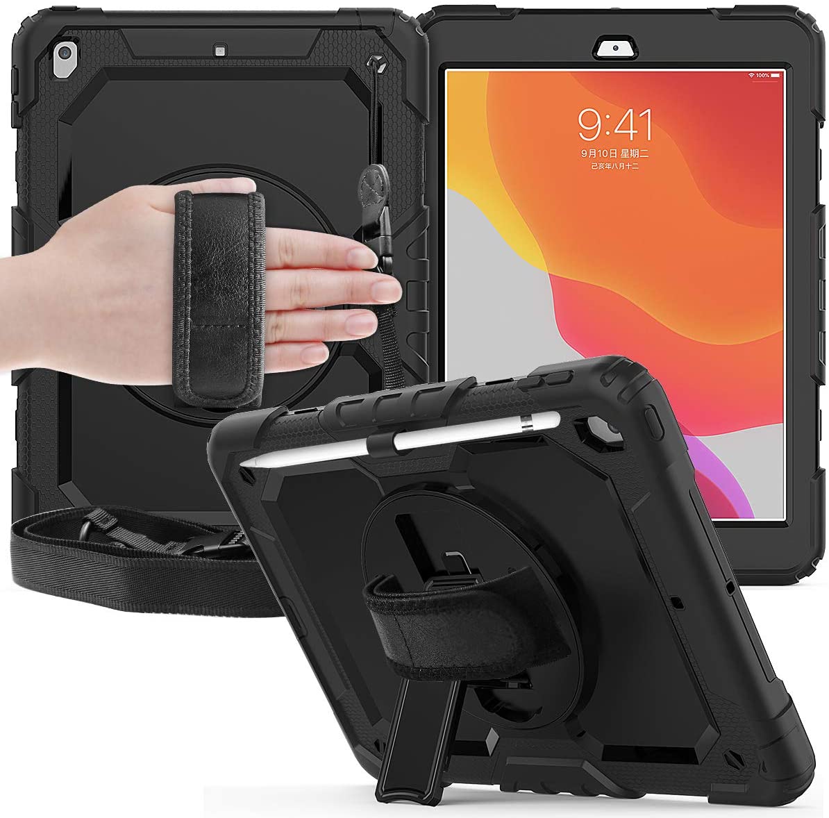 iPad 8 10.2 (2020) Case, iPad 8th Gen 2020 / iPad 7th Gen 2019 Case with Swivel Mount Stylus, Rugged Protective Full Body