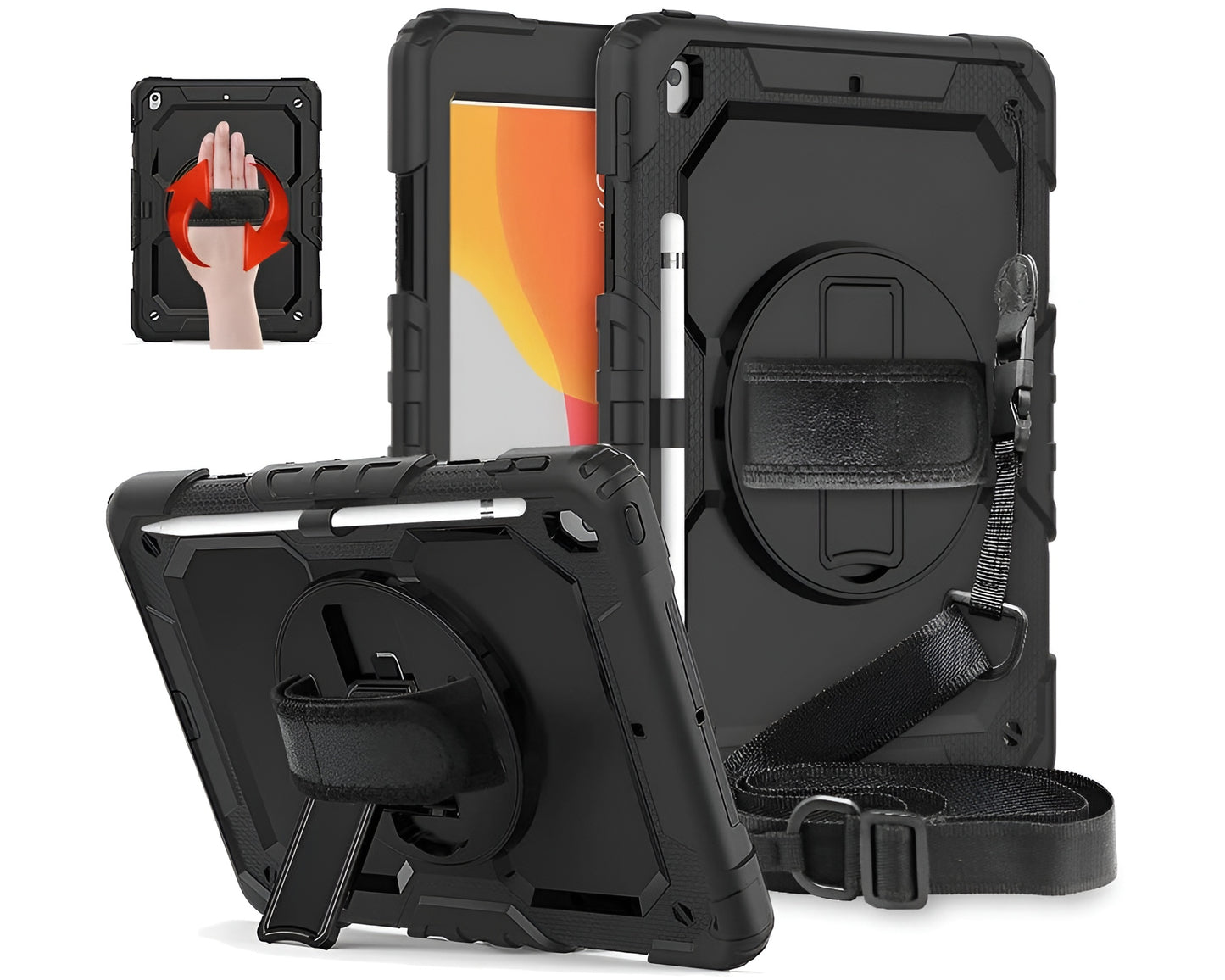iPad 8 10.2 (2020) Case, iPad 8th Gen 2020 / iPad 7th Gen 2019 Case with Swivel Mount Stylus, Rugged Protective Full Body