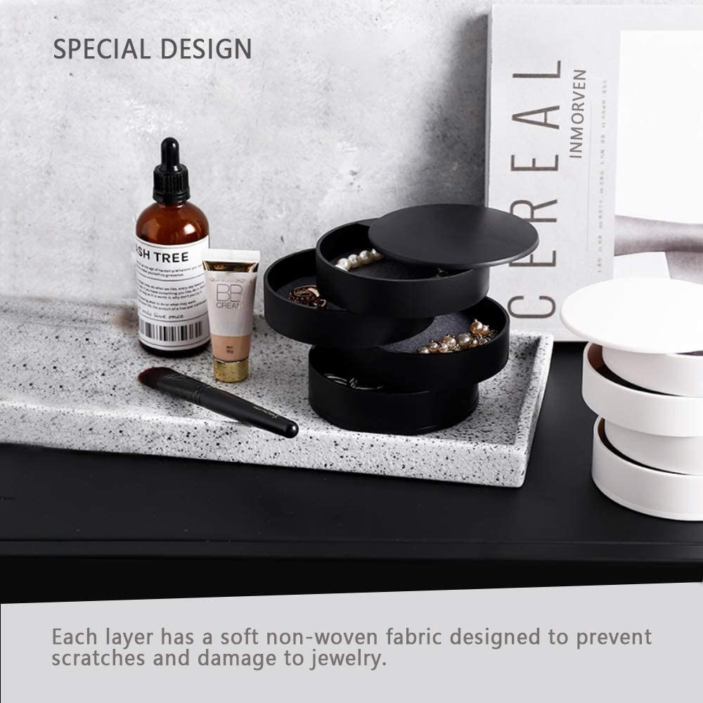 4-Layer Rotatable Jewelry Storage Box with Lid -Black