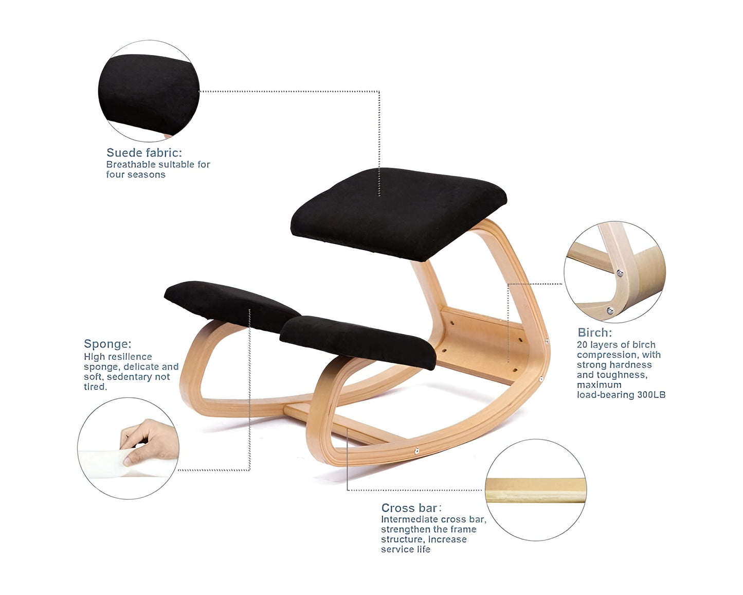 Ergonomic Kneeling Chair – Beech Wood Frame, Comfortable Posture Correcting Chair for Desk and Office