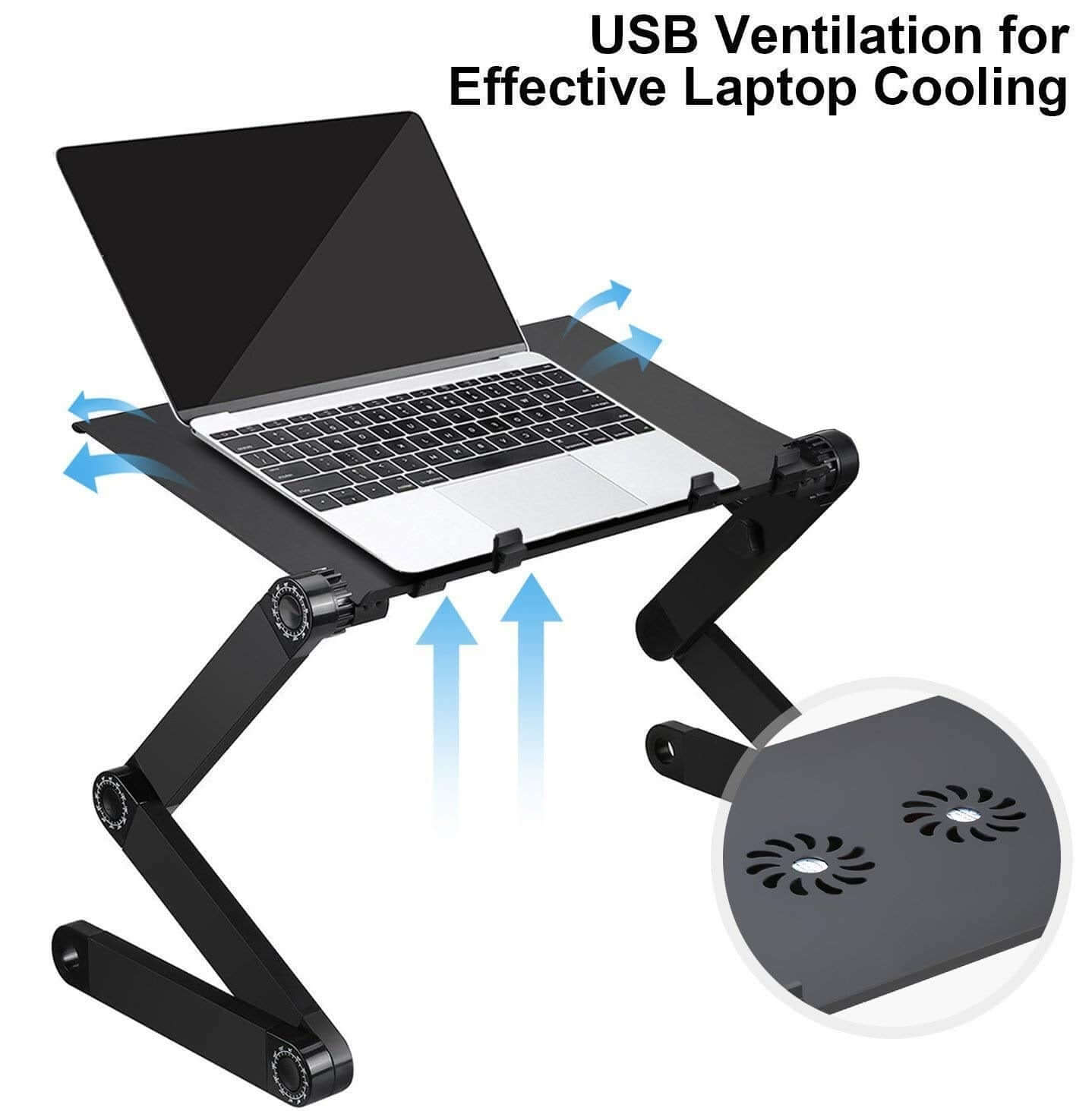 Laptop Stand for Bed and Sofa, Cozy Desk Portable Adjustable Laptop Table Stand Up/Sitting with 2 CPU Cooling Fans and Mouse Pad