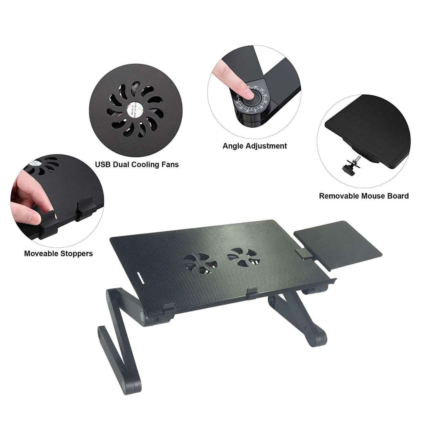 Laptop Stand for Bed and Sofa, Cozy Desk Portable Adjustable Laptop Table Stand Up/Sitting with 2 CPU Cooling Fans and Mouse Pad
