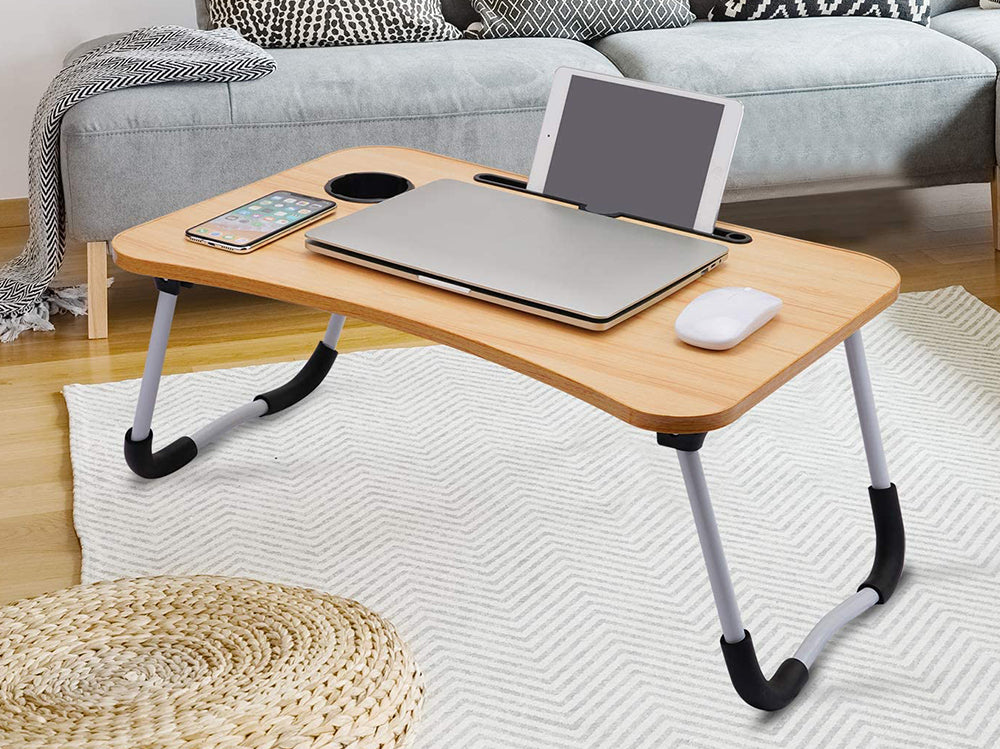 Laptop Bed Table Breakfast Tray with Foldable Legs Portable Lap Standing Desk Notebook Stand Reading Holder for Couch Sofa Floor Kids, Walnut