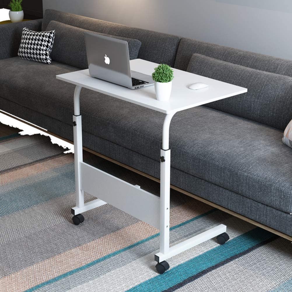Movable Bedside Table C-Shaped, Height Adjustable Overbed Table with Wheels for Coffee, Laptop & Tablet