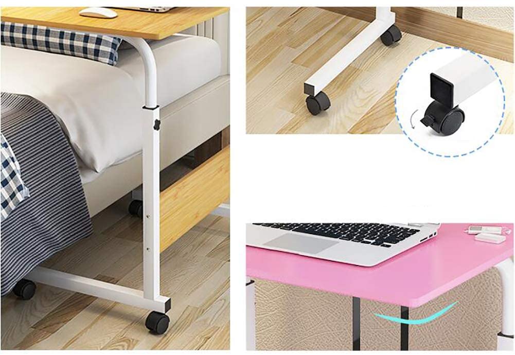 Movable Bedside Table C-Shaped, Height Adjustable Overbed Table with Wheels for Coffee, Laptop & Tablet
