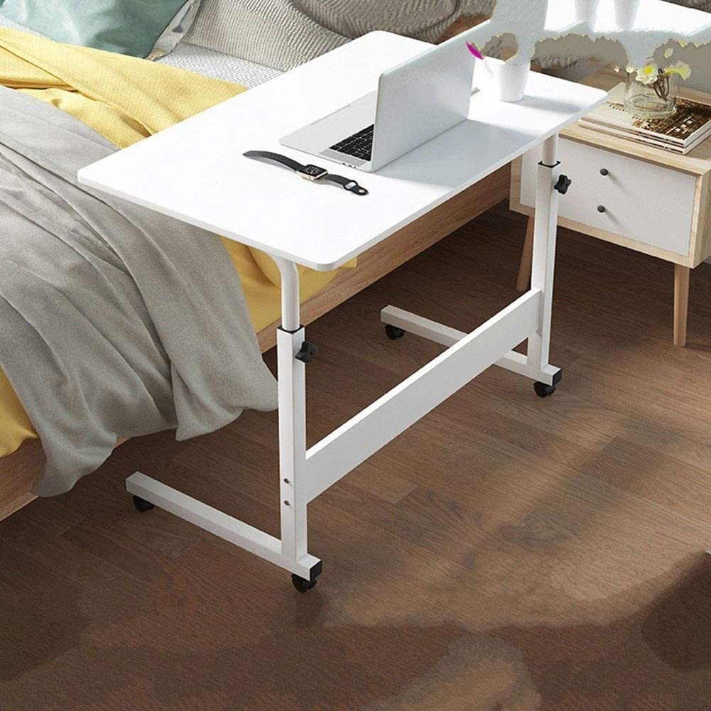 Movable Bedside Table C-Shaped, Height Adjustable Overbed Table with Wheels for Coffee, Laptop & Tablet