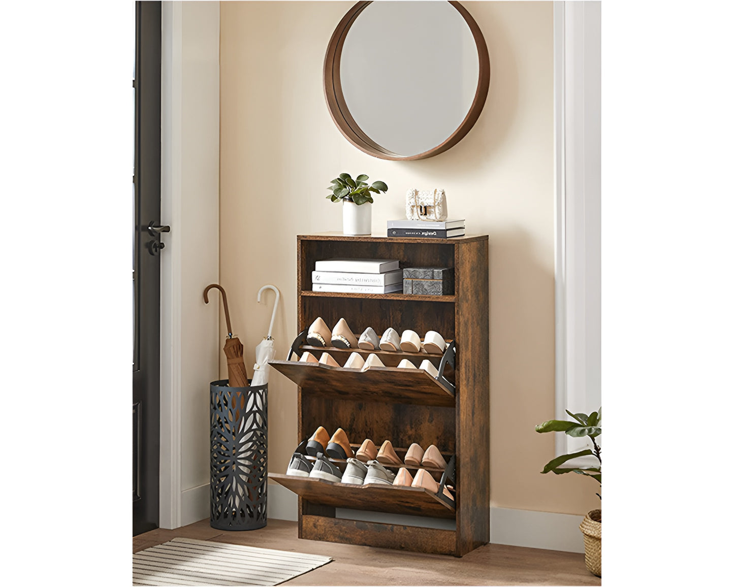 Shoe Cabinet Rustic Brown Shoe Storage Organiser