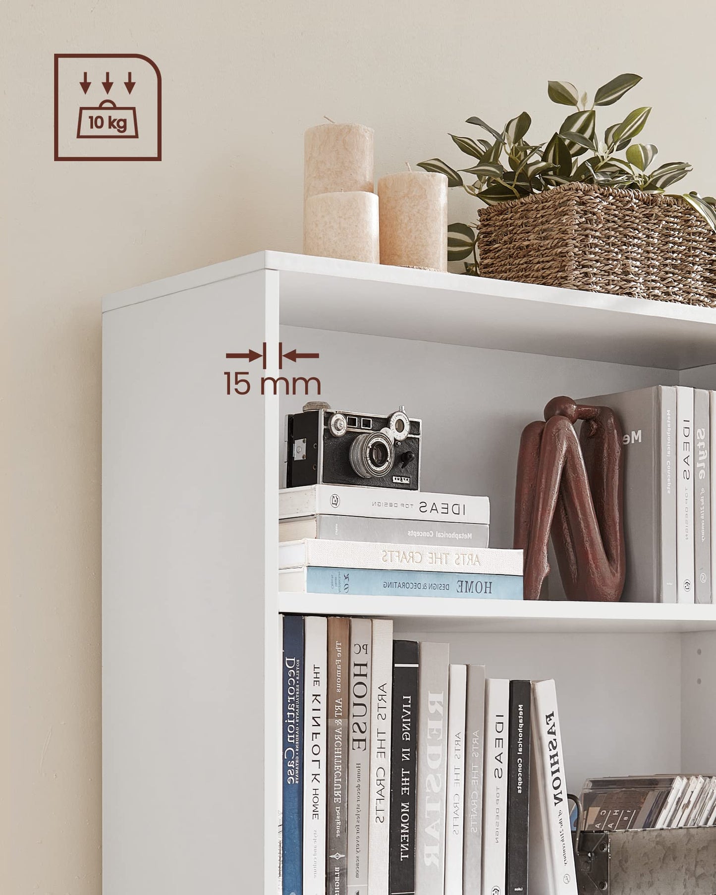 VASAGLE 3 Tier Bookcase with Adjustable Shelves – White