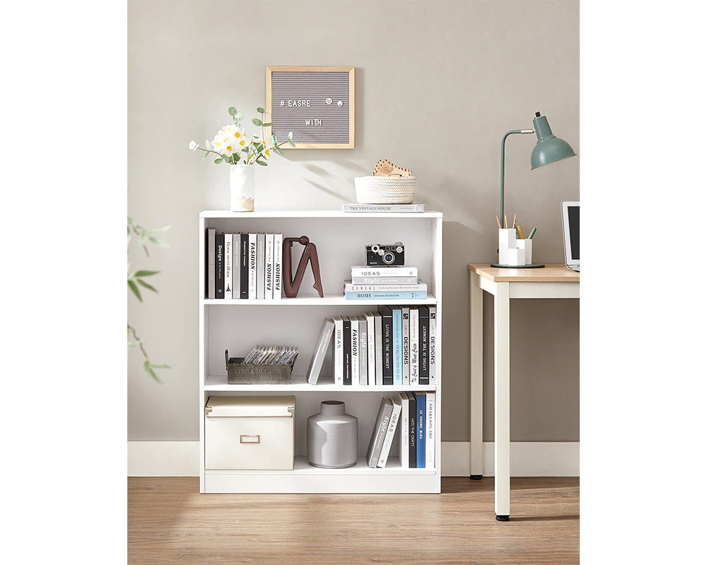 3 Tier Bookcase with Adjustable Shelves White