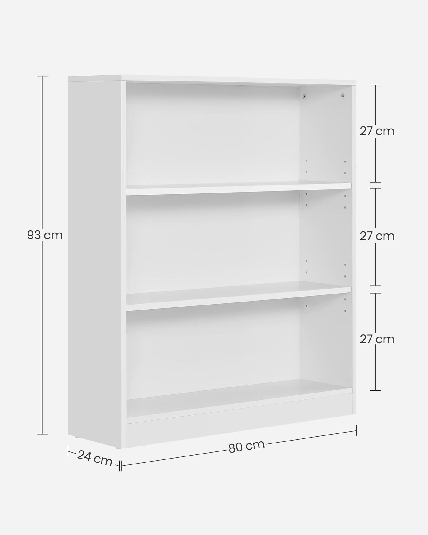 VASAGLE 3 Tier Bookcase with Adjustable Shelves – White