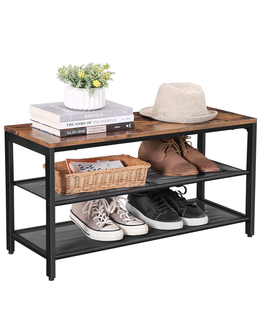 Shoe Storage Bench with 2 Shelves - Entryway Bench with Adjustable Feet for Easy Shoe Organization and Storage