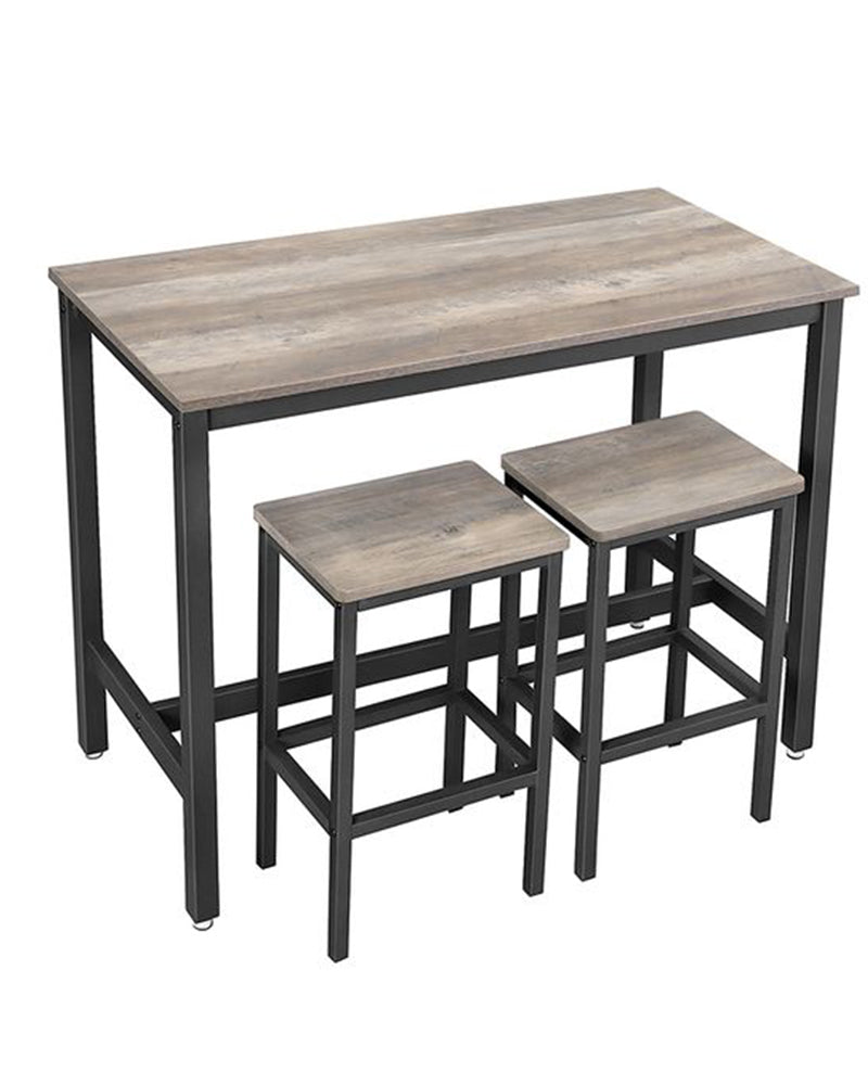 Bar Table and Stool Set Industrial Breakfast Table with 2 Stools Greige Black
