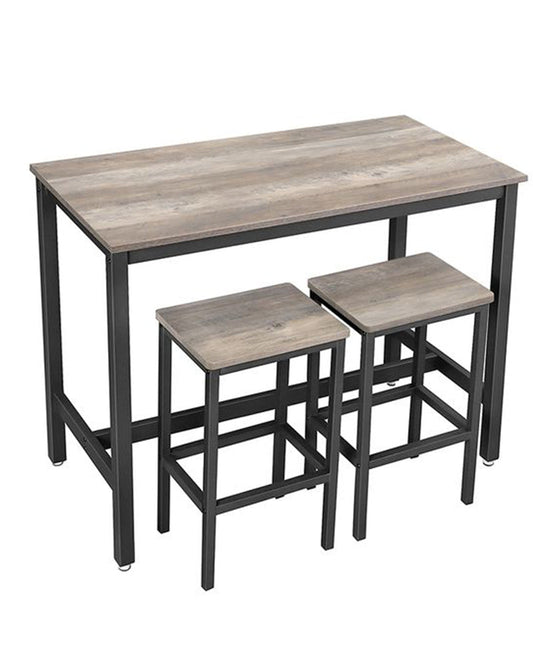 Bar Table and Stool Set Industrial Breakfast Table with 2 Stools Greige Black