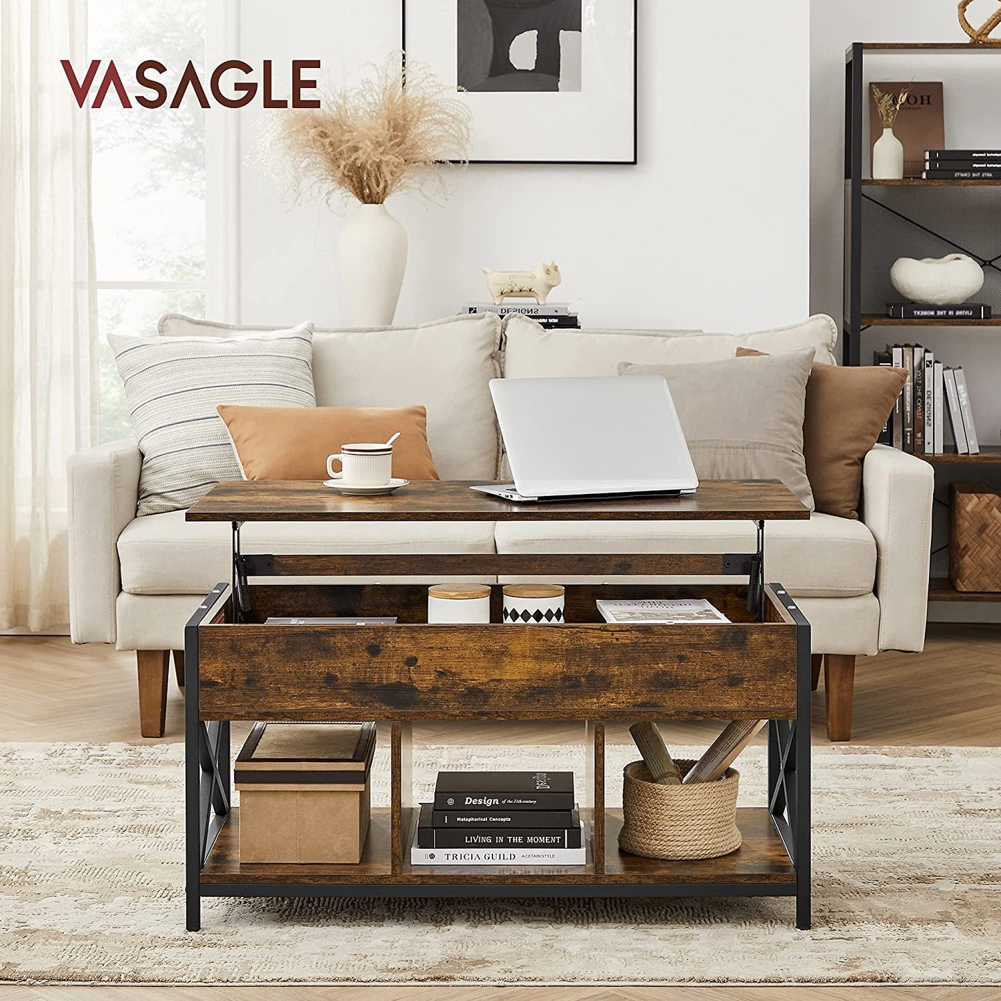 VASAGLE Coffee Table, Storage Compartments