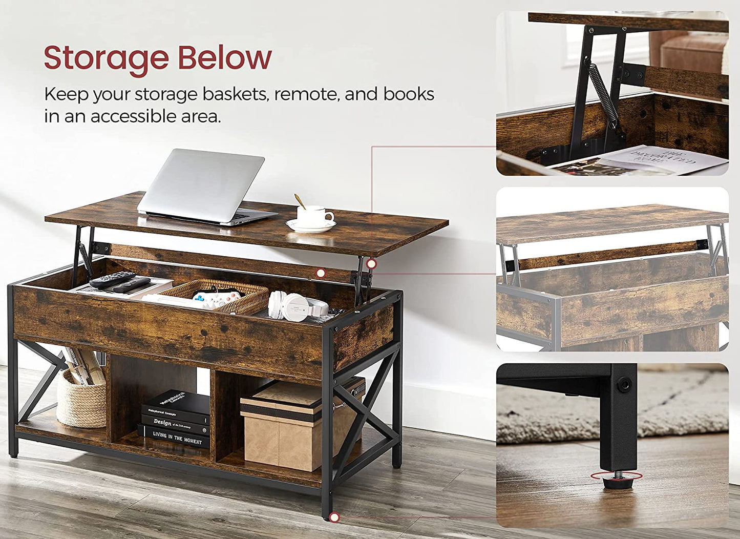 VASAGLE Coffee Table, Storage Compartments