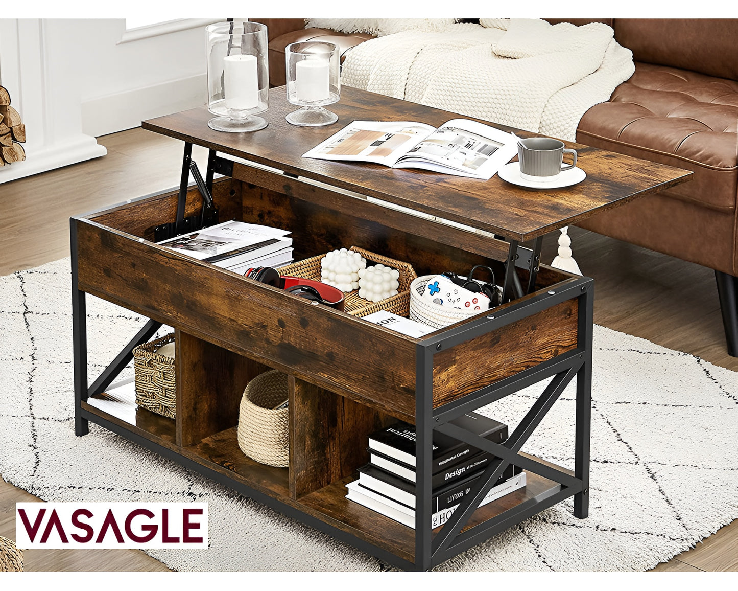 VASAGLE Coffee Table, Storage Compartments