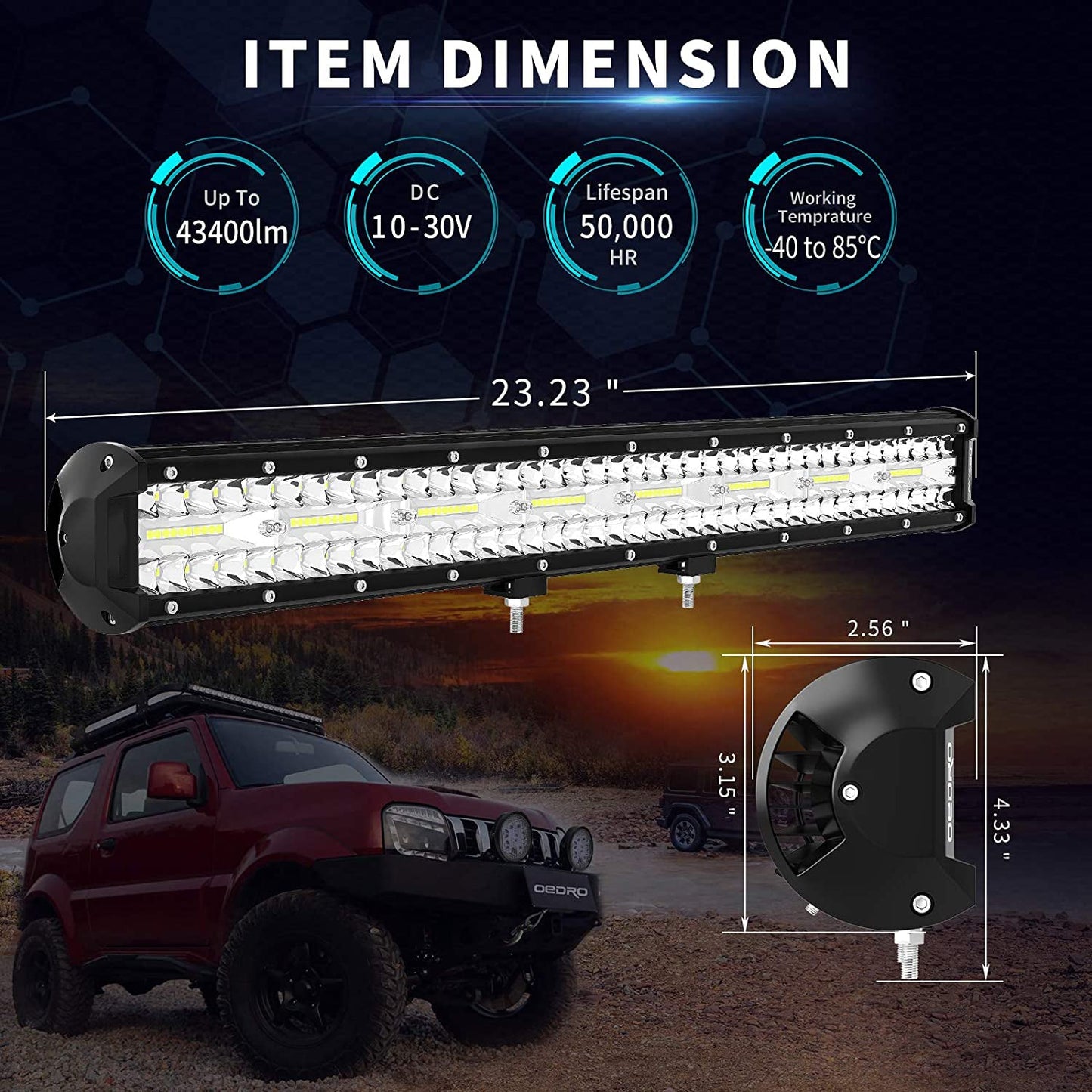 LED Light Bar 23" 620W – Tri-Row LED Light Bar with Spot Flood Combo & IP68 Waterproof for Off-Road Vehicles