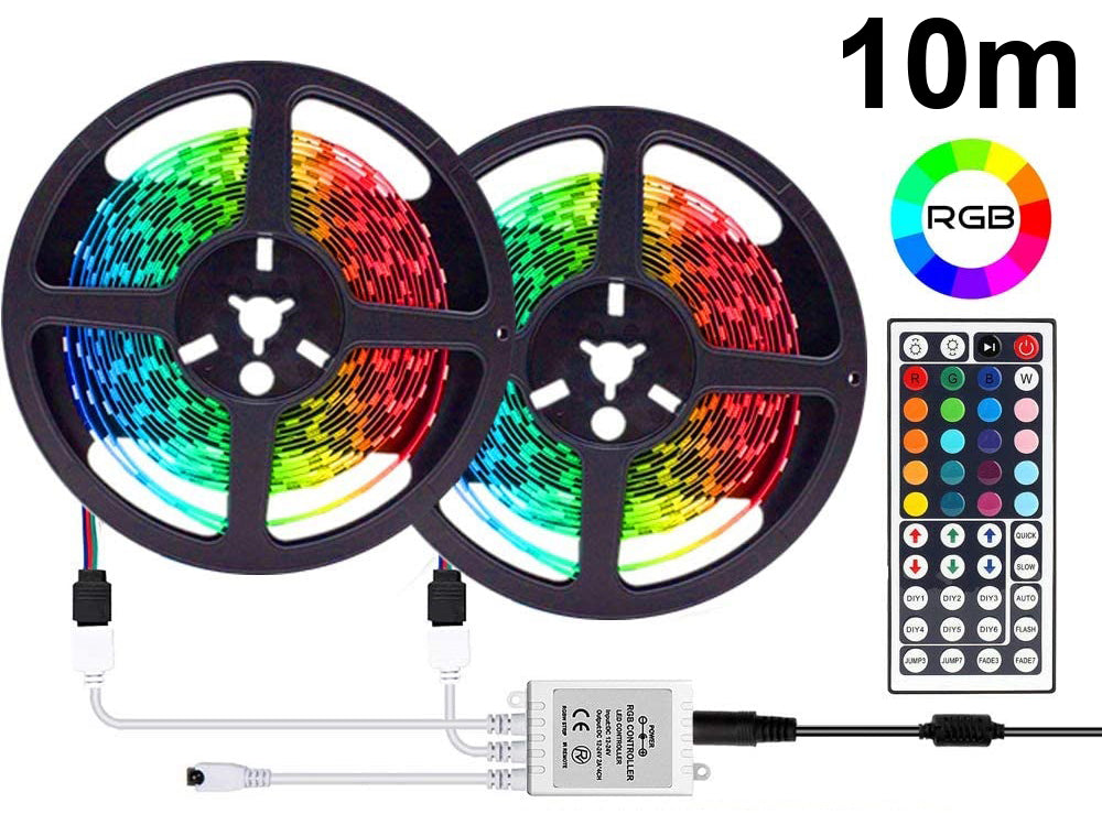 LED Strip Lights Kit – 32.8Ft RGB Color Changing Light Strip with Remote, Controller Box, and Support Clips for Bedroom, Room, Kitchen, Home, and Party Decoration
