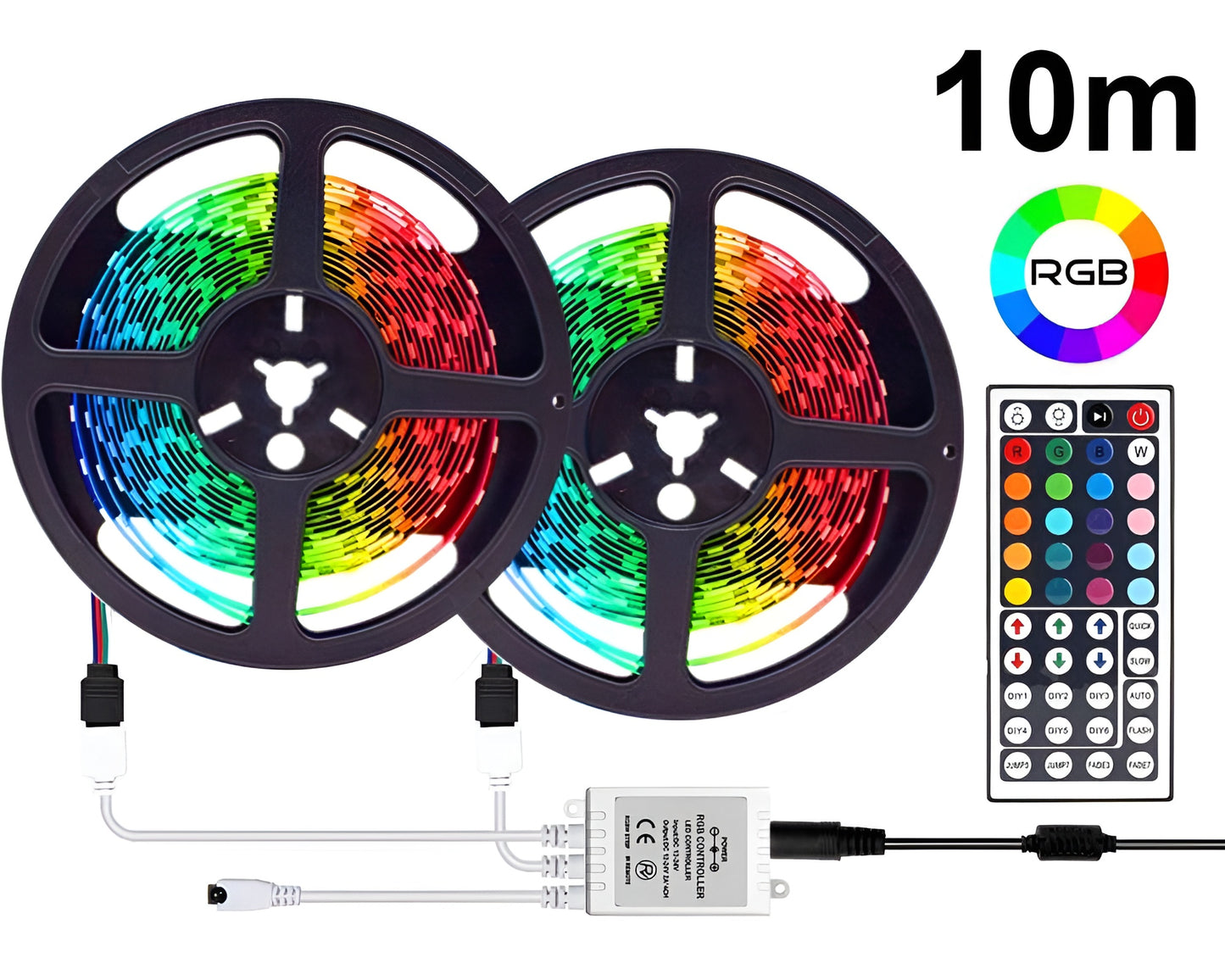 LED Strip Lights Kit – 32.8Ft RGB Color Changing Light Strip with Remote, Controller Box, and Support Clips for Bedroom, Room, Kitchen, Home, and Party Decoration