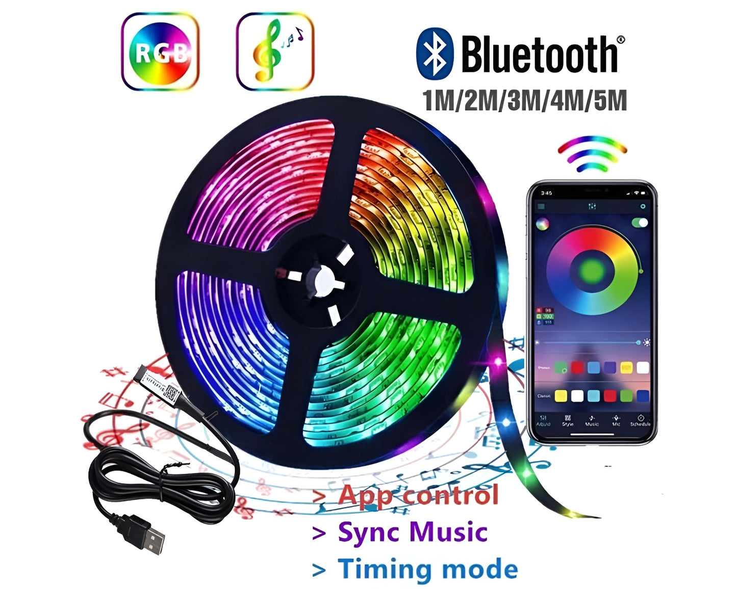 15M Waterproof RGB LED Strip Lights Bluetooth