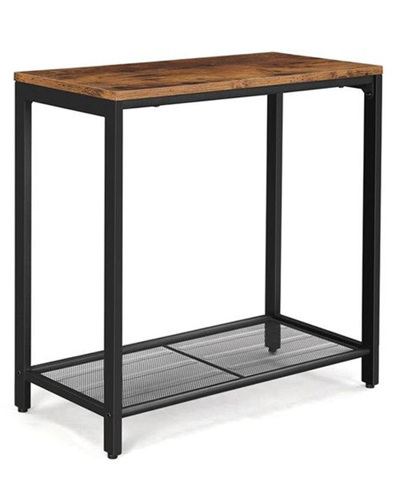 VASAGLE Brown End Table with Mesh Shelf