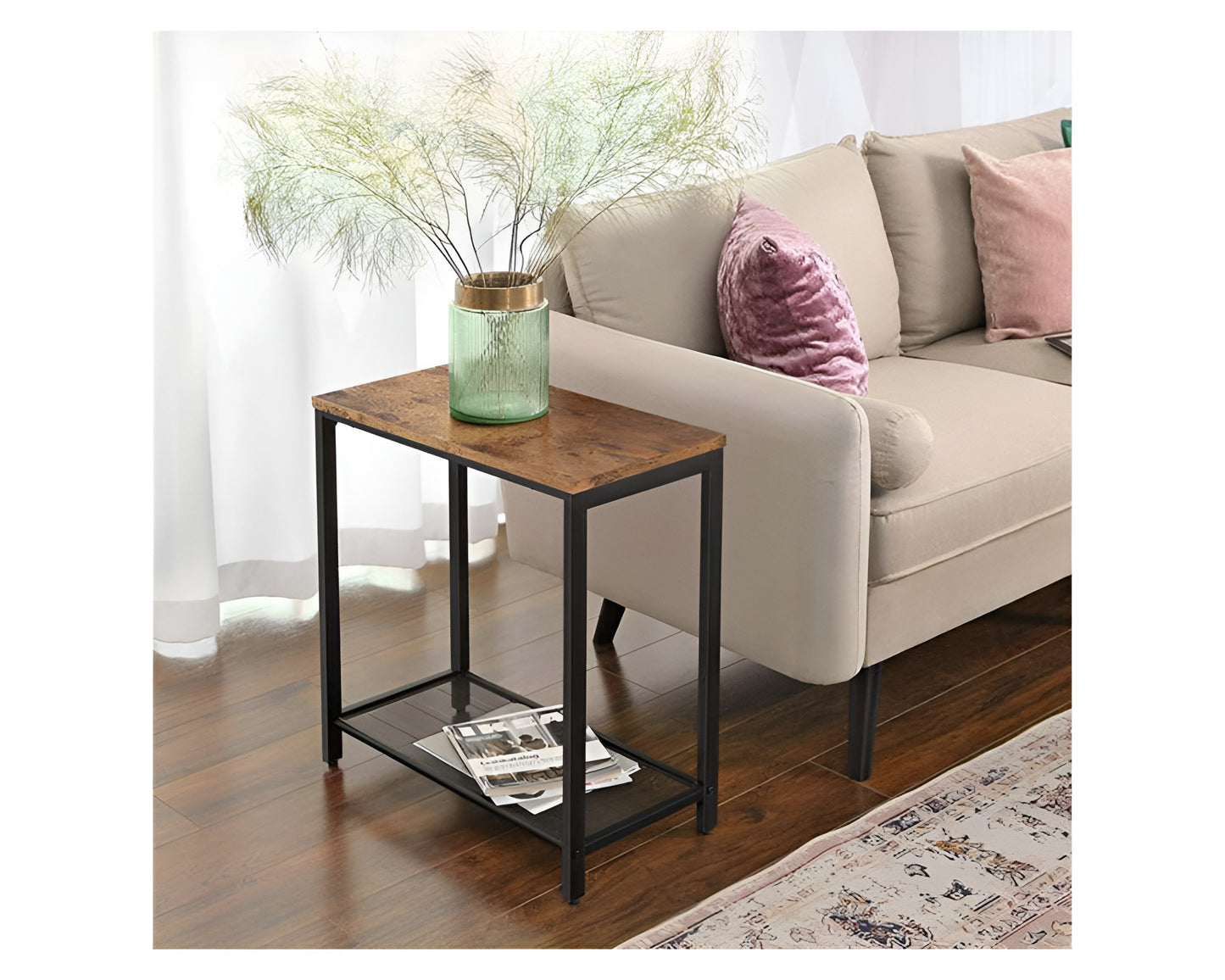 VASAGLE Brown End Table with Mesh Shelf