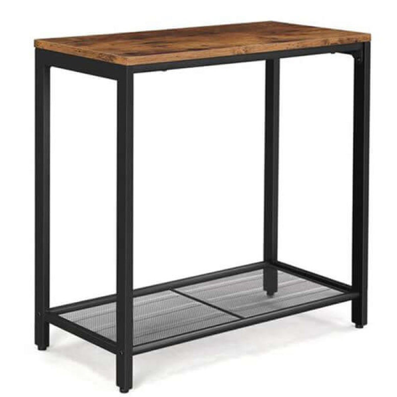 VASAGLE Brown End Table with Mesh Shelf
