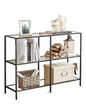 VASAGLE Black Frame Glass Console Table with Shelves