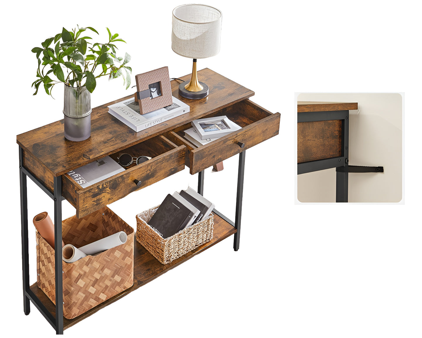 Industrial Console Table Hallway Table Sofa Table with Drawers