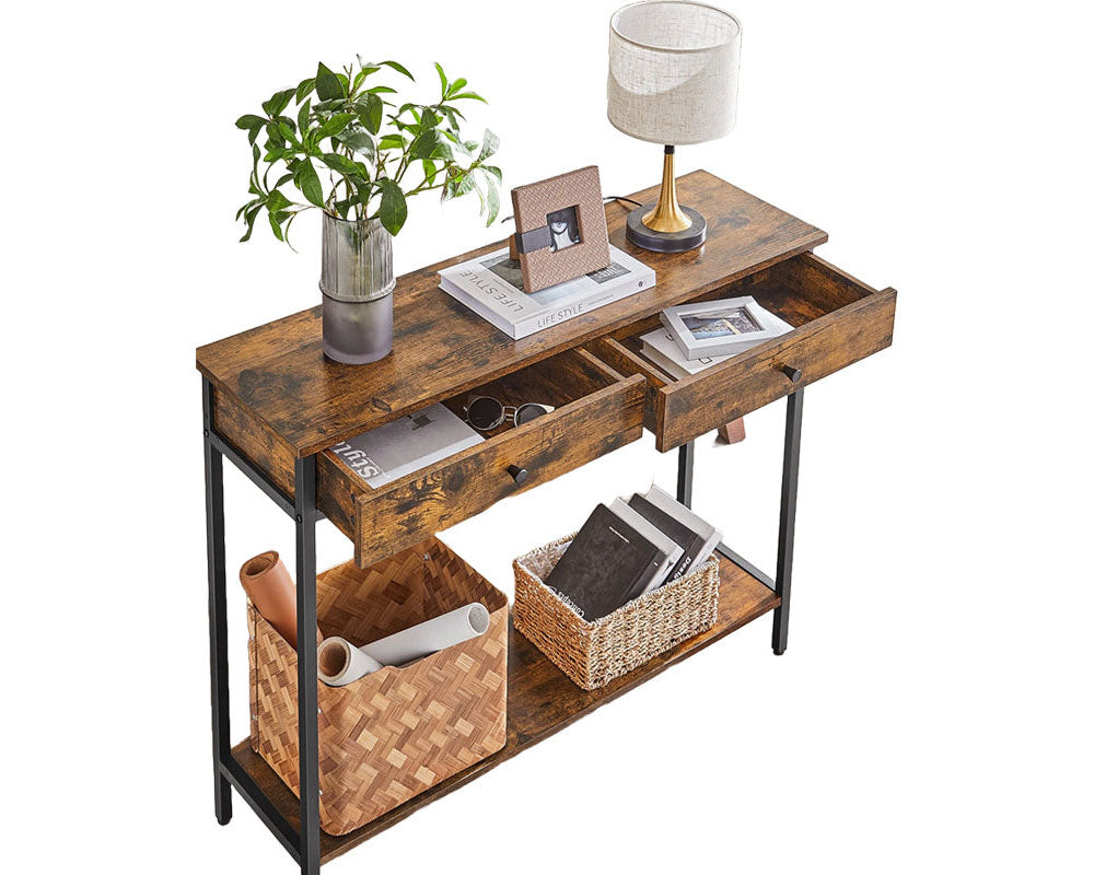 Industrial Console Table Hallway Table Sofa Table with Drawers