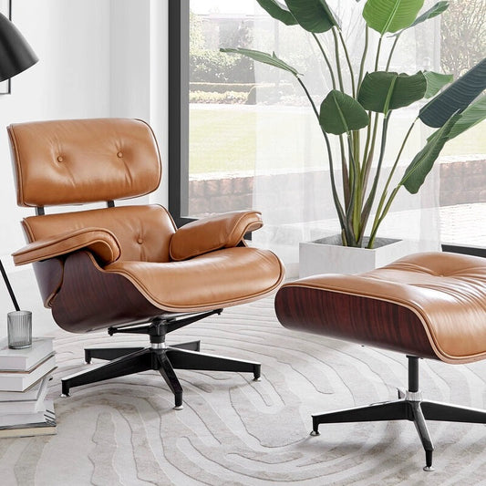 Luxurious Living Replica Leather Lounge Chair & Ottoman