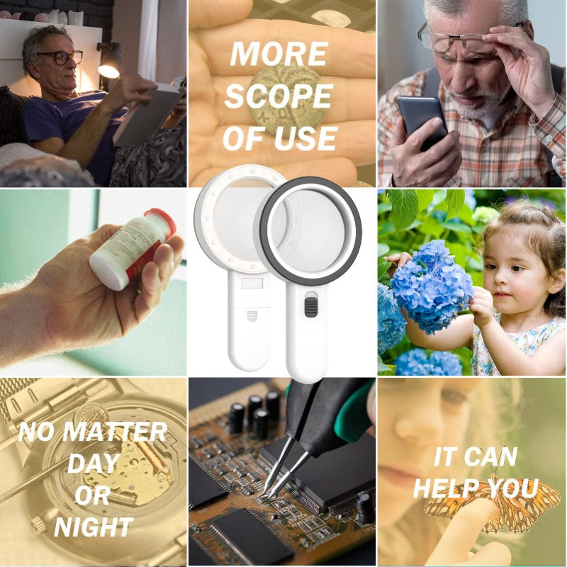 30X Magnifying Glass with Light – Handheld LED Illuminated Magnifier for Seniors, Macular Degeneration, Reading, Jewelry, Coins