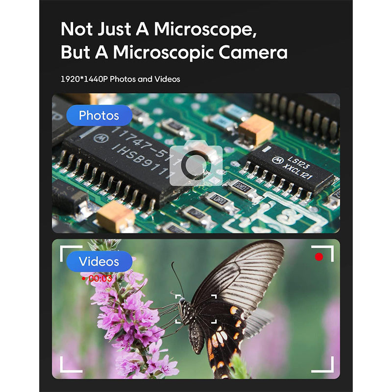 Digital Microscope, 50x-1600x Magnification, 1440P HD, 8 LED Lights, Portable, Compatible with iOS and Android Devices