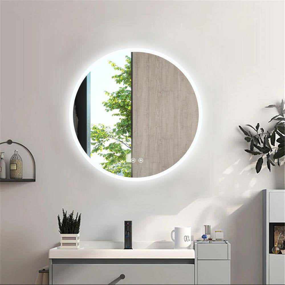 Round Frameless Anti-Fog LED Bathroom Vanity Mirror with Bluetooth – Wall Mounted Silver Finish