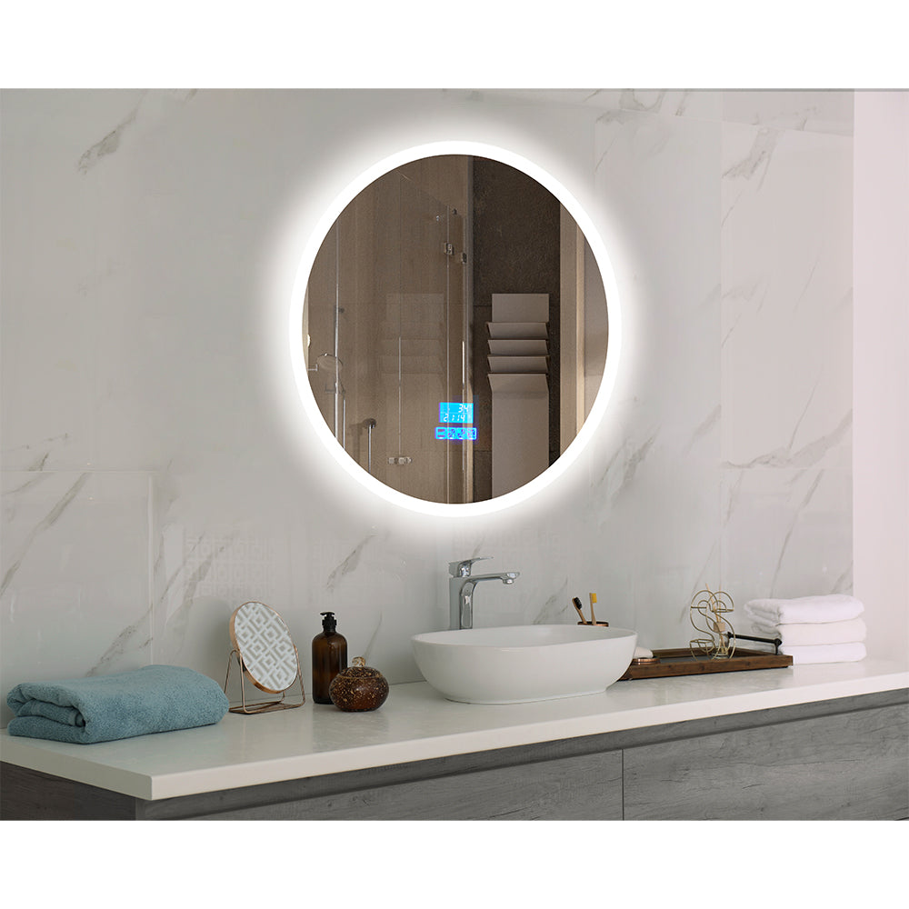 Round Frameless Anti-Fog LED Bathroom Vanity Mirror with Bluetooth – Wall Mounted Silver Finish