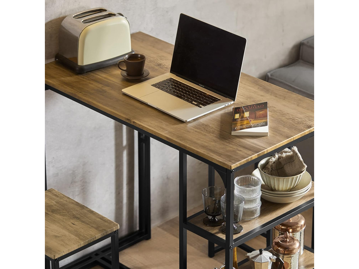 Bar Table and Stools Set 3 Piece Dining Set with Storage Shelves